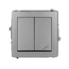 2-клавішний вимикач однополюсний + прохідний Karlik Deco сріблястий металлік 7DWP-10.1 (загальне живлення)