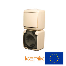 Розетка + вимикач Karlik Junior із заземленням та прозорою кришкою, мікс вертикальний бежевий 1WGHP-1sd