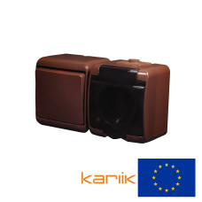 Розетка + вимикач Karlik Junior із заземленням та прозорою кришкою, мікс горизонтальний коричневий 4WGHH-1sd