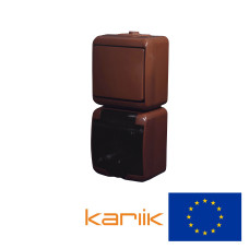 Розетка + вимикач Karlik Junior із заземленням та прозорою кришкою, мікс вертикальний коричневий 4WGHP-1sd