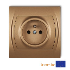 Розетка із штирем заземлення Karlik Logo "золотистий металік" 8LGP-1zp (зі шторками)