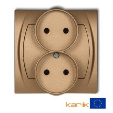 Розетка без заземлення Karlik Logo "золотистий металлік" 8LGPR-2p (із шторками)