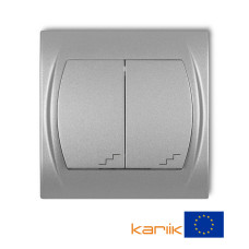 2-клавішний вимикач прохідний Karlik Logo сріблястий металлік 7LWP-33