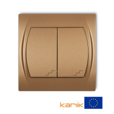 2-клавішний вимикач прохідний Karlik Logo золотистий металлік 8LWP-33