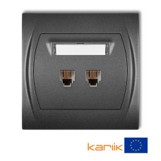 Розетка телефонна подвійна Karlik Logo 2XRJ11, 4-контактна графітова 11LGT-2