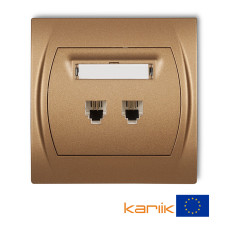 Розетка телефонна подвійна Karlik Logo 2XRJ11, 4-контактна "золотистий металлік" 8LGT-2