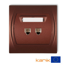 Розетка телефонна подвійна Karlik Logo 2XRJ11, 4-контактна "коричневий металлік" 9LGT-2