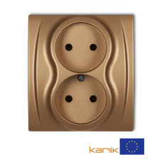 Розетка подвійна без заземлення Karlik Logo "золотистий металік" 8LGP-2p (моноблок зі шторками)