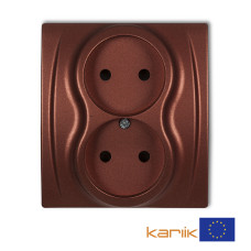 Розетка подвійна без заземлення Karlik Logo "коричневий металік" 9LGP-2p (моноблок зі шторками)