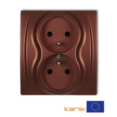 Розетка подвійна із штирем заземлення Karlik Logo "коричневий металік" 9LGP-2zp (моноблок зі шторками)