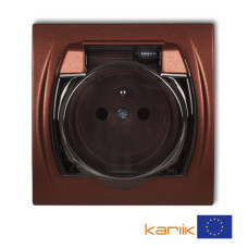 Розетка вологозахисна із штирем заземлення Karlik Logo "коричневий металік" 9LGPB-1zdp (димчата кришка)