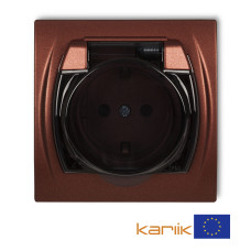 Розетка вологозахисна із заземленням Karlik Logo "коричневий металлік" 9LGPB-1sdp (димчата кришка)