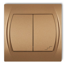 2-клавішний вимикач однополюсний + прохідний Karlik Logo золотистий металлік 8LWP-10L.1 з підсвіткою (загальне живлення)