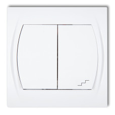 2-клавішний вимикач однополюсний + прохідний Karlik Logo білий LWP-10.1L з підсвіткою (загальне живлення)