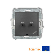 2-клавішний вимикач однополюсний + прохідний Karlik Mini графітовий 11MWPUS-10.1 (загальне живлення)