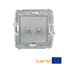 2-клавішний вимикач однополюсний + прохідний Karlik Mini сріблястий металлік 7MWPUS-10.1 (загальне живлення)