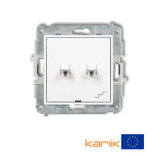 2-клавішний вимикач однополюсний + прохідний Karlik Mini білий MWPUS-10.2 (роздільне живлення)