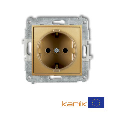Розетка із заземленням Karlik Mini золота 29MGP-1sp (із шторками)