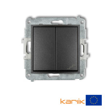 2-клавішний вимикач однополюсний + прохідний Karlik Mini графітовий 11MWP-10.1 (загальне живлення)