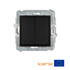 2-клавішний вимикач однополюсний + прохідний Karlik Mini чорний матовий 12MWP-10.1 (загальне живлення)