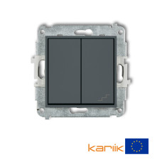 2-клавішний вимикач однополюсний + прохідний Karlik Mini графітовий матовий 28MWP-10.1 (загальне живлення)