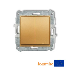 2-клавішний вимикач однополюсний + прохідний Karlik Mini золотий 29MWP-10.1 (загальне живлення)