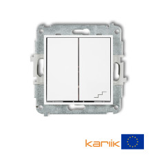 2-клавішний вимикач однополюсний + прохідний Karlik Mini білий MWP-10.1 (загальне живлення)